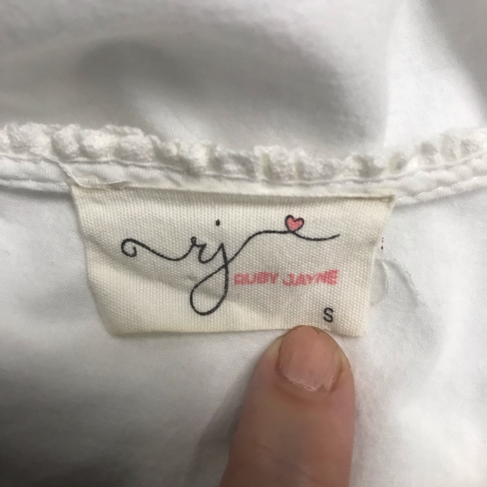 Eyelet Scalloped Sleeve Drawstring Waist Keyhole Back Popover Top Blouse S - Picture 8 of 10